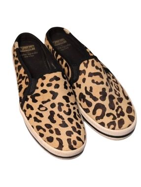 Keds x Kate Spade Double Decker Calf Hair Leopard Print Mule Slip On Sneakers